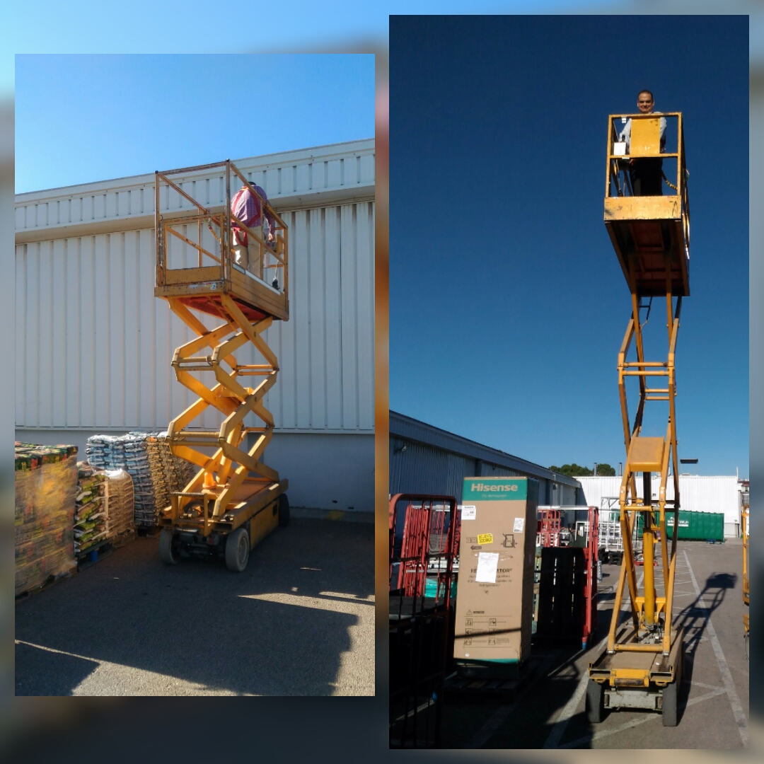 Ejercicio de posicionamiento a punto de trabajo con plataforma elevadora de Tijera